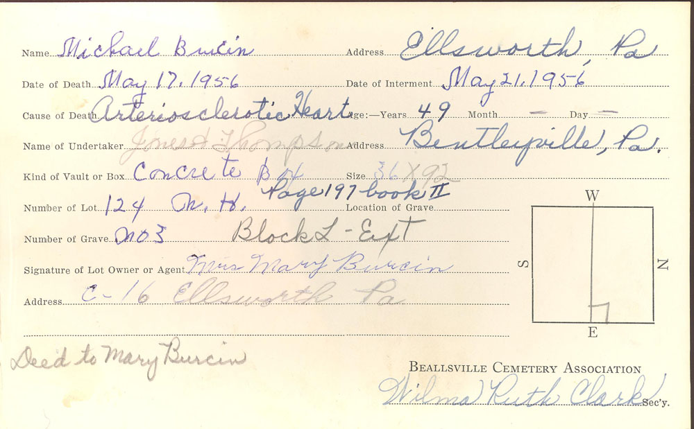 Michael Burcin Burial card